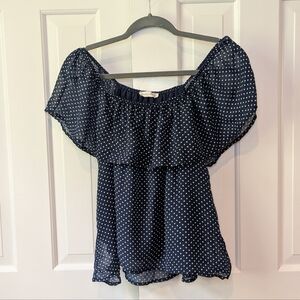 Off The Shoukder Navy Polka Dot Blouse Large